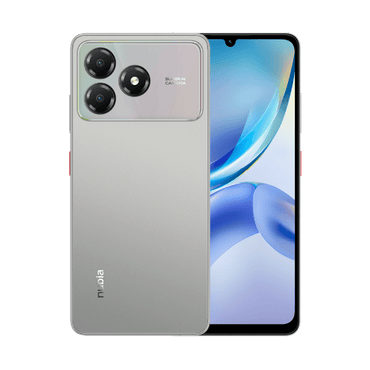ZTE A36 official silver Titanium Gold back and front on a white studio background