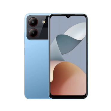 Blue ZTE Blade A54 front display view and rear camera closeup