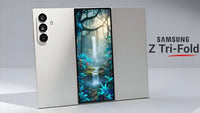 Samsung Galaxy Z TriFold fully unfolded showing triple-fold AMOLED display and multitasking apps