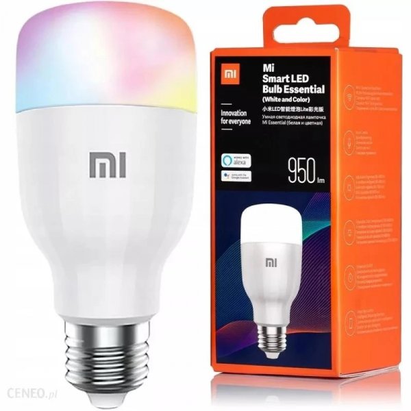 Xiaomi Mi Smart LED Bulb Essential White and Colour 950 Lumens in retail package showing RGB lighting
