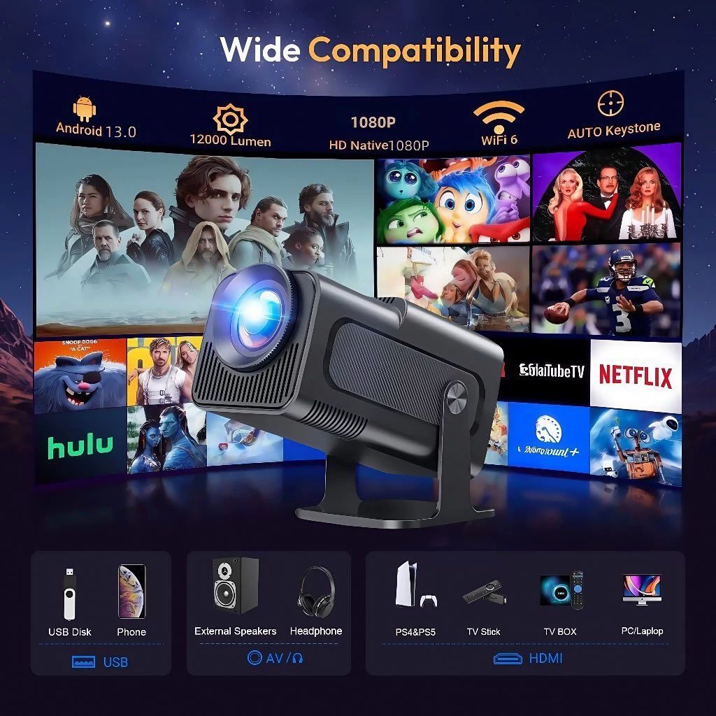 Compact HY320 Plus smart projector for indoor outdoor use