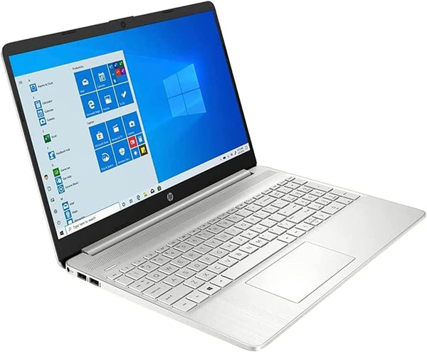Silver HP 15 laptop open view with 15.6-inch screen and full numeric keyboard | Zentech Kenya