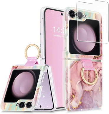 Marble Covers with Ring for Samsung Galaxy Z Flip 3, 4, 5,6  &amp; Z Flip 3, 4, 5, 6