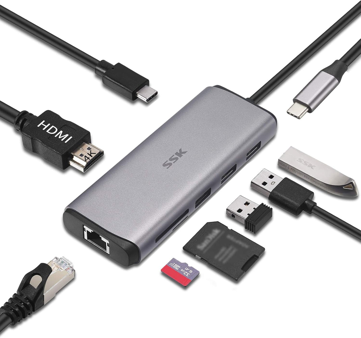 8 in 1 Type-C hub docking station