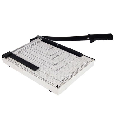 Heavy-duty metal base A4 guillotine paper cutter with safety latch and alignment grid lines