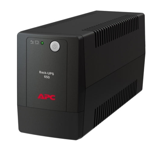 APC Easy UPS 650VA front panel showing power button and LED status
