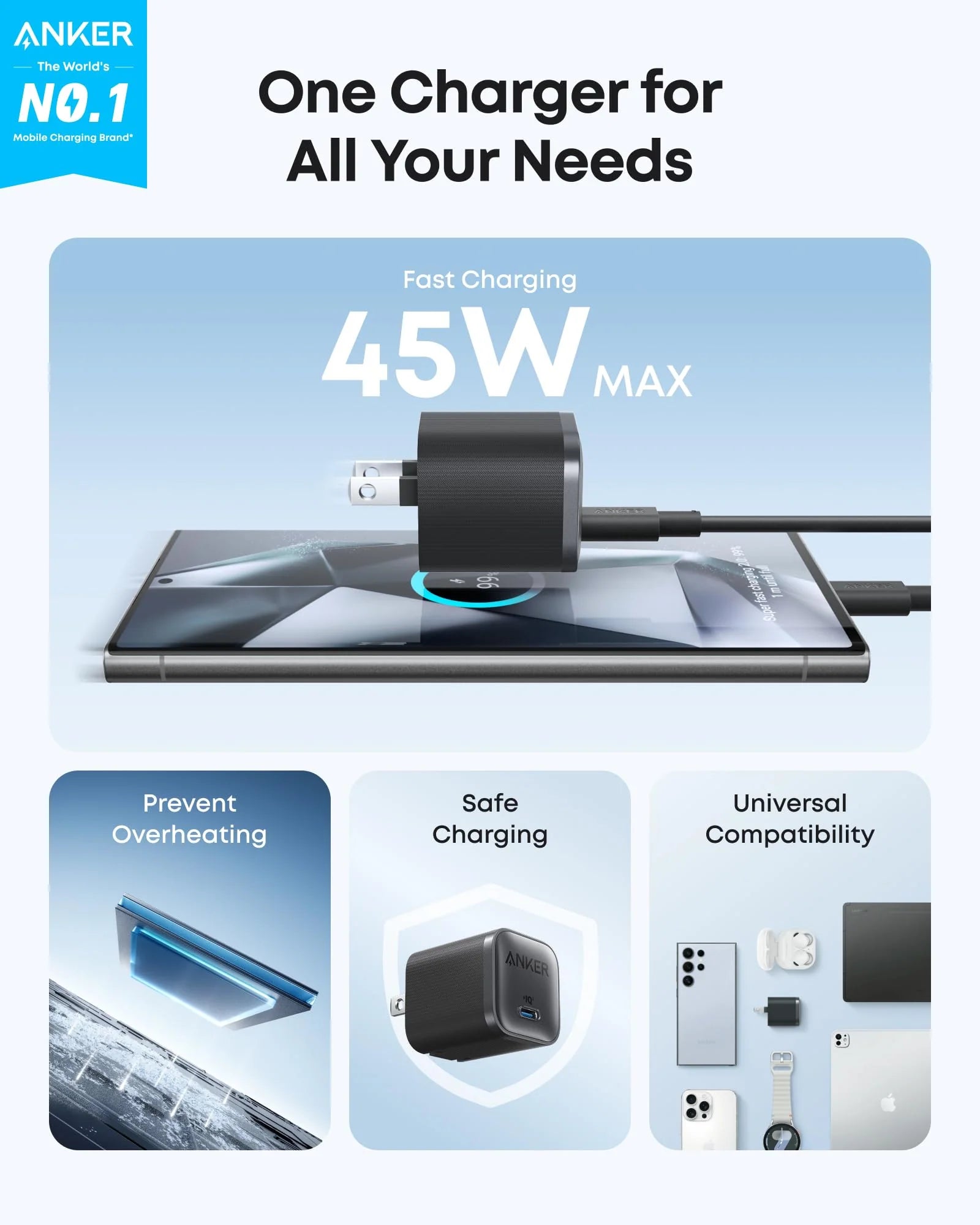 Anker Nano Charger 45W with USB-C Cable Black packaging and accessories - buy online Kenya