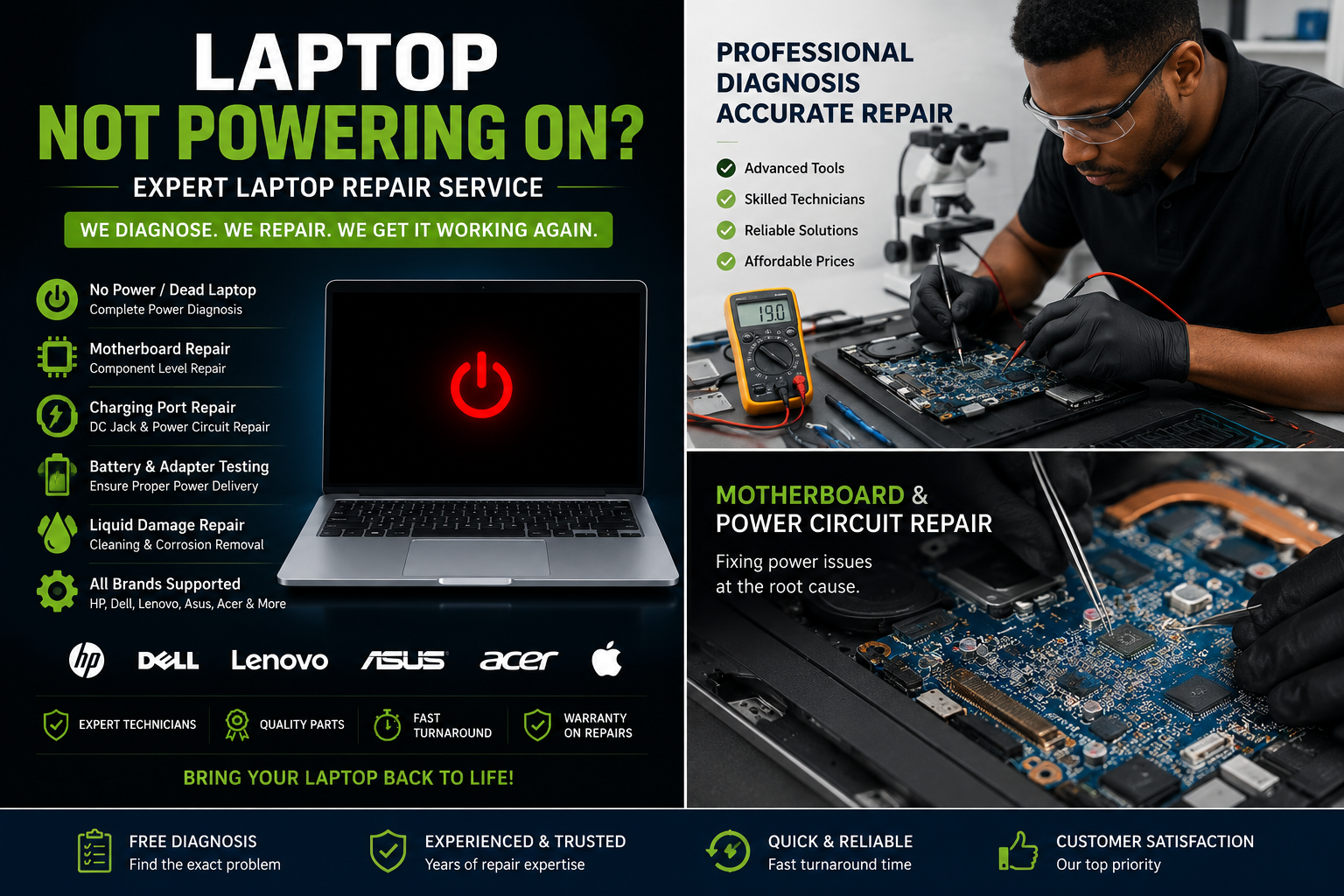 Professional laptop motherboard repair technician