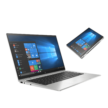 HP EliteBook 1030 G7 X360 convertible laptop, 13.3-inch FHD touchscreen in laptop mode.