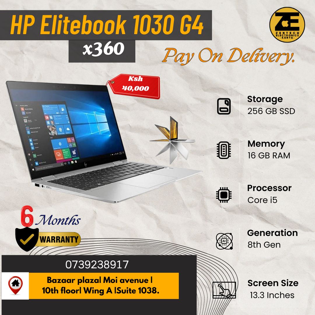 HP Elitebook 1030 G4 X360/ Core i5 ,8th Gen ,16GB RAM, 256GB SSD 13.3' Touchscreen-Price in Kenya