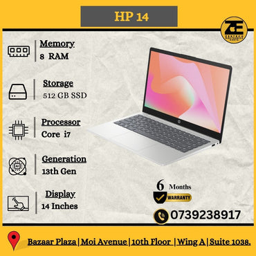 HP 14 – 13th Gen Core i7, 8GB RAM, 512GB SSD, 14” FHD Laptop in Kenya | Zentech