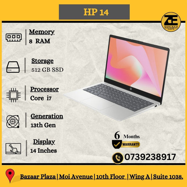 HP 14 – 13th Gen Core i7, 8GB RAM, 512GB SSD, 14” FHD Laptop in Kenya | Zentech