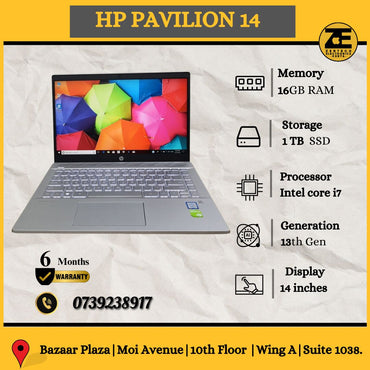 HP Pavilion 14 | Core i7 -13th Gen | 16 GB + 1 TB SSD | (P/n - 9D0S2EA)-Price in Kenya in Kenya | Zentech