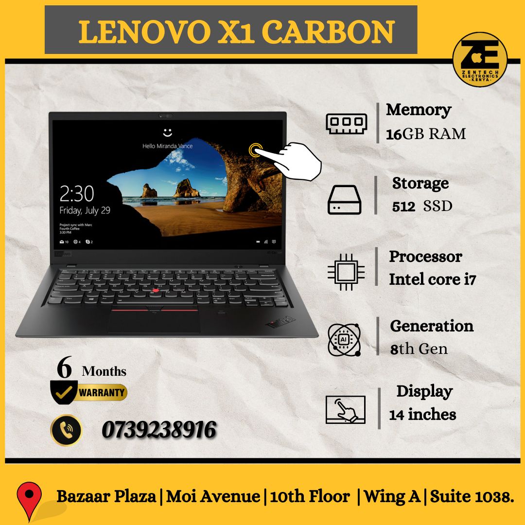 Lenovo X1 Carbon  | Intel Core i7-8th  | 16 GB RAM +512 GB SSD 14"Display Touch & Non Touch-Price in Kenya.