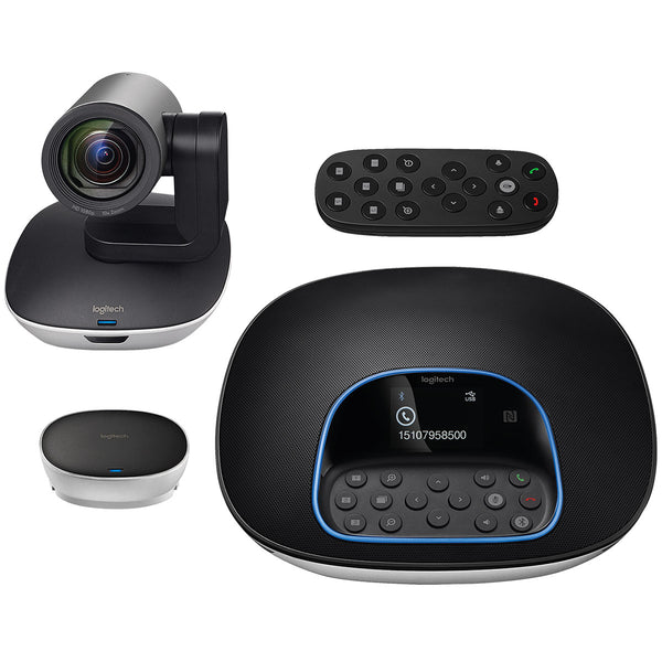 Logitech GROUP video conferencing system installed in a large meeting room