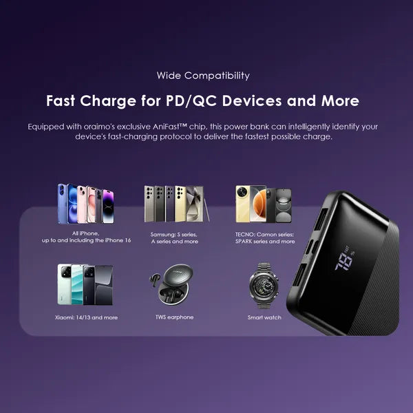 Oraimo 10,000mAh power bank with Type-C input and output
