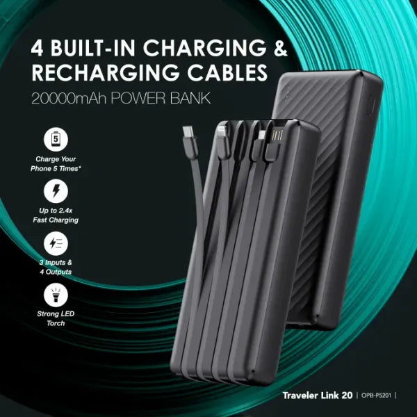 Oraimo Traveler Link 20 20000mAh 12W Power Bank – Reliable High-Capacity Portable Charger
