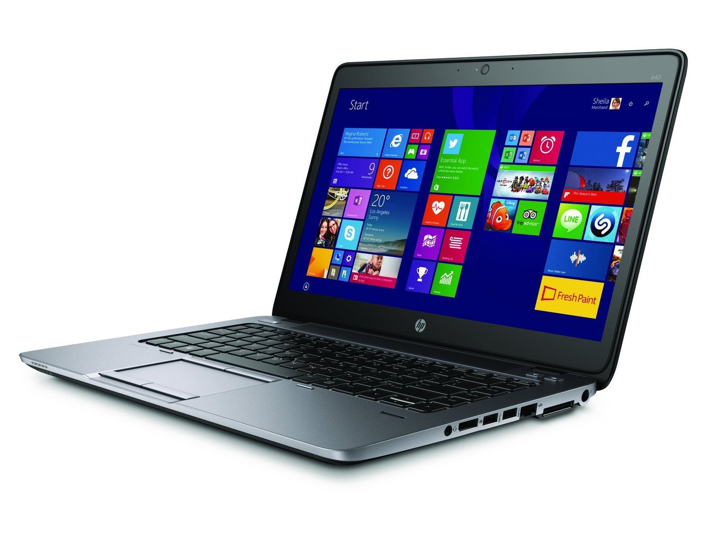 Side view of HP EliteBook 840 G2 showing ports and slim business design.