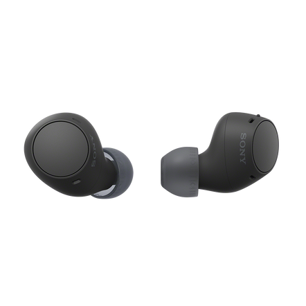 Close-up ergonomic design Sony WF-C510 Bluetooth earbuds in ear