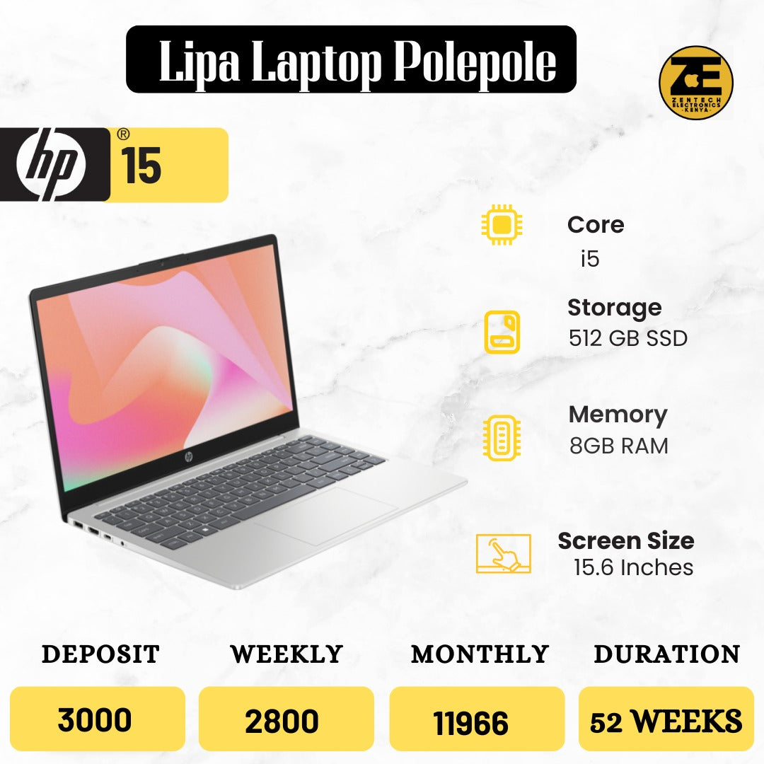 HP 15, Intel Core i5 1235U | 8GB RAM + 512GB SSD | 15.6” Display | Windows 11 – Lipa Pole Pole