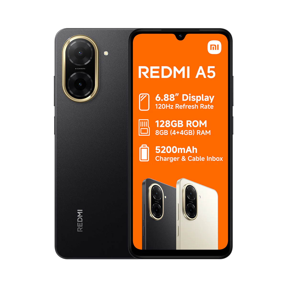 Redmi A5 smartphone front display showing home screen