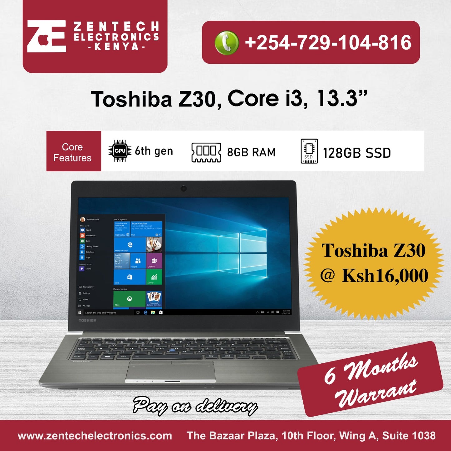 Toshiba Portege Z30 | Core i3, 8 GB RAM+128 GB SSD | 6th Gen | 13" - Price in Kenya