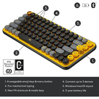 Logitech POP Keys Mechanical Wireless Keyboard (Blast Yellow)-Price in Kenya.