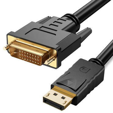 A DisplayPort to DVI adapter cable with a male DisplayPort connector and a female DVI connector.