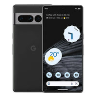 Google Pixel 7 Pro smartphone showing the front screen display and rear camera setup in black color.