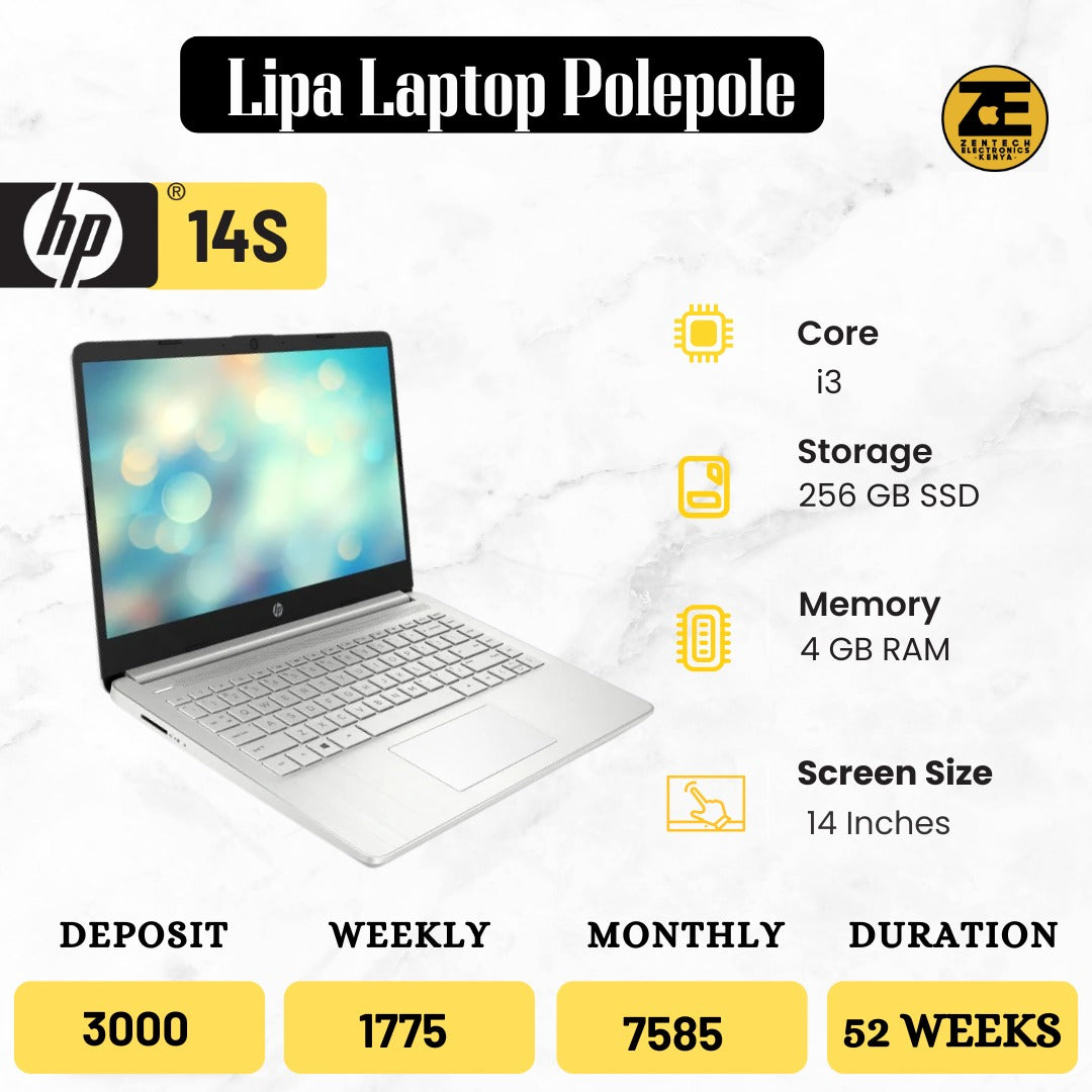 HP 14s Intel Core i3 laptop with 4GB RAM and 256GB SSD in Kenya