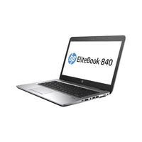 HP EliteBook 840 laptop with a 14-inch display, visible ports, and a keyboard.