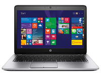 HP EliteBook 840 G1 laptop with a silver keyboard and a display showing the Windows start screen.