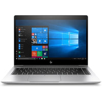 HP EliteBook 840 G6 laptop with touch screen, shown with Windows 10 on the display, silver color, 14-inch screen.
