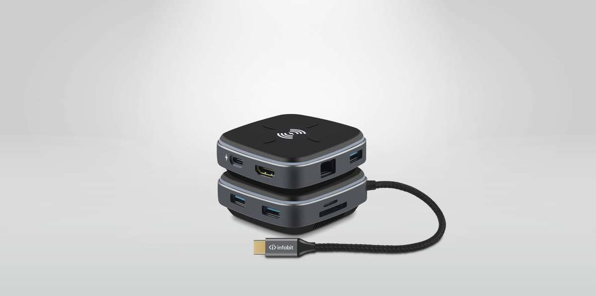 Infobit USB Type-C Hub 9-in-1 with Wireless Charging packaging and accessories - buy online Kenya