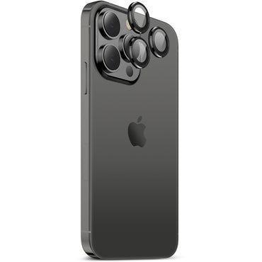 A rear view of an iPhone with a camera lens cover attached to the camera module.