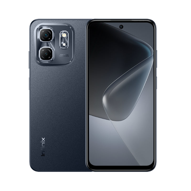 Infinix Hot 50i 4G smartphone in black color showing the front screen display and rear camera setup.