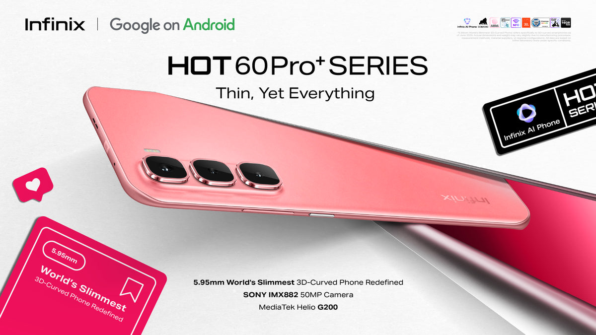 Infinix Hot 60 Pro Plus in coral pink, official Kenya hero of the 3D-curved body