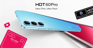 Infinix Hot 60 Pro in sapphire blue, official hero shot of the slim AMOLED body