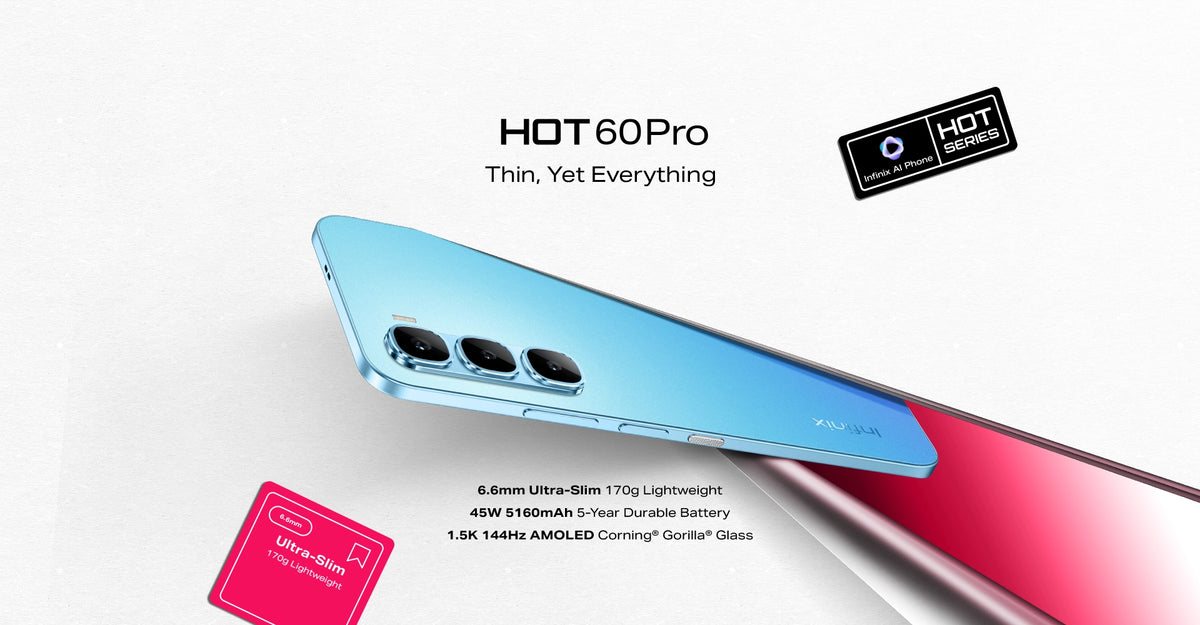 Infinix Hot 60 Pro official sapphire blue side profile showing the camera island