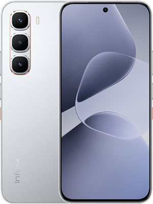 Infinix Hot 60 Pro in Titanium Silver, back and front of the 6.78-inch AMOLED punch-hole screen