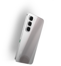 Infinix Hot 60i in Titanium Silver, angled back view with the triple camera module