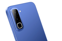 Infinix Hot 70 Dive Blue camera close-up with the dual lenses and flash