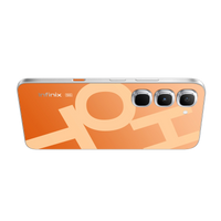 Infinix Hot 70 Pro 5G orange graphic back with the 5G badge and camera bar