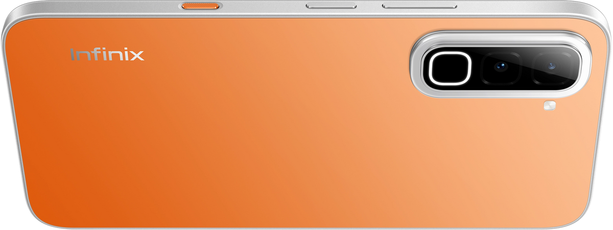 Infinix Hot 70 Thermo Orange back showing the oval camera module and Infinix logo