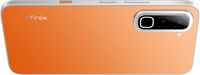Infinix Hot 70 Thermo Orange back showing the oval camera module and Infinix logo