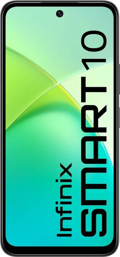 Infinix Smart 10 front face-on in Sleek Black showing the 6.67-inch punch-hole screen
