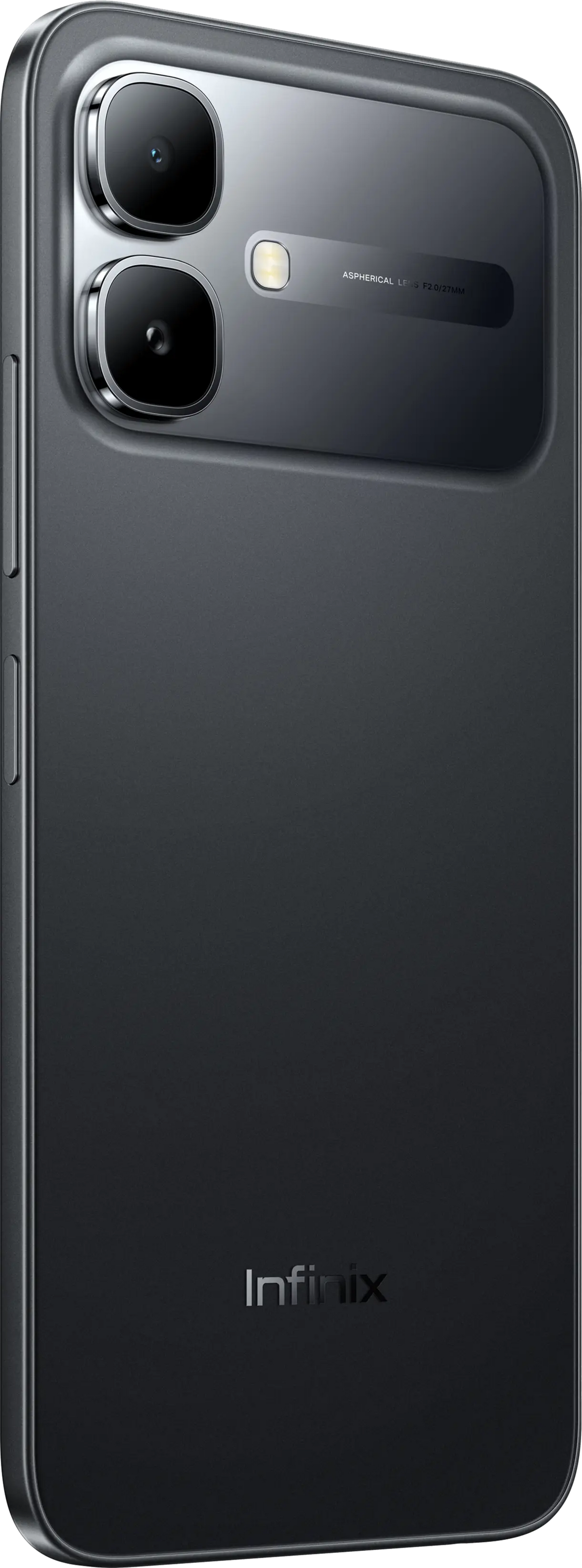 Infinix Smart 20 in Shadow Black, official back with the Infinix logo