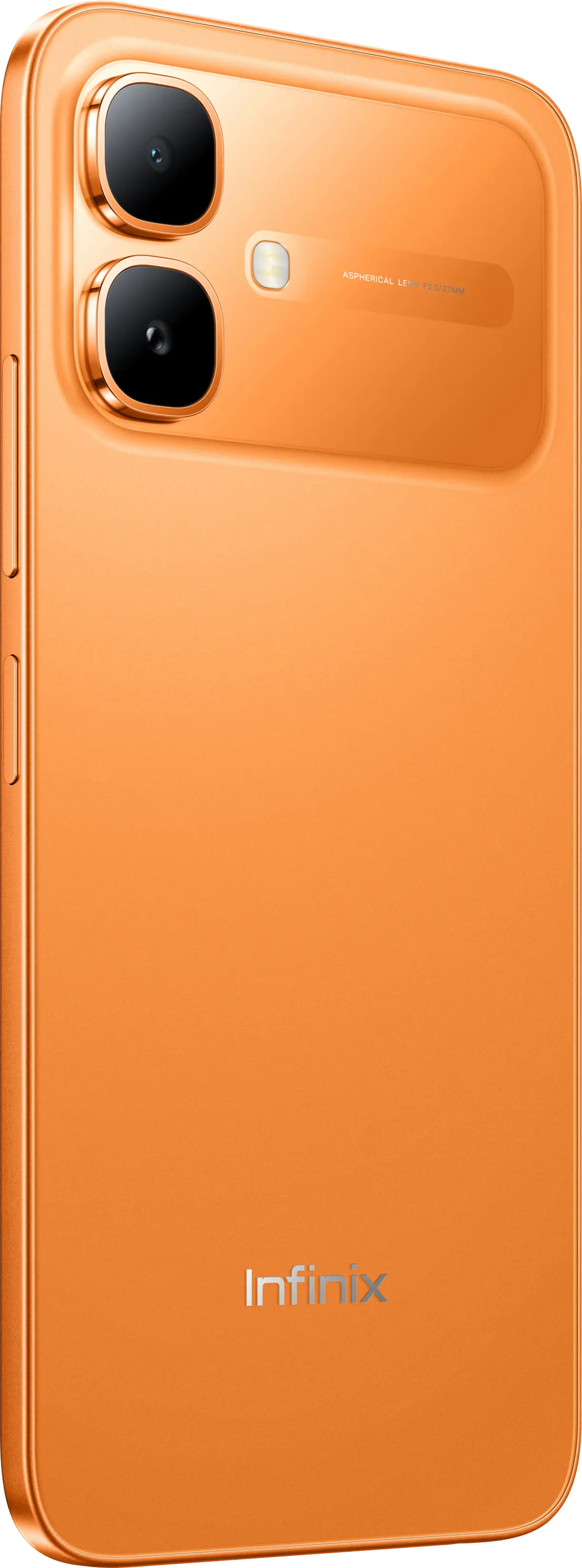 Infinix Smart 20 in Sunlike Orange, official back with the vertical camera bar