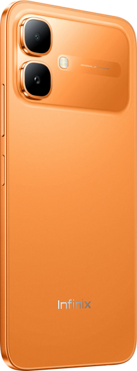 Infinix Smart 20 in Sunlike Orange, official back with the vertical camera bar