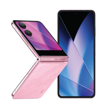 Infinix Zero Flip in Blossom Glow, closed cover screen and open main screen
